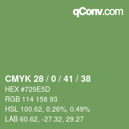 Color code: CMYK 28 / 0 / 41 / 38 | qconv.com