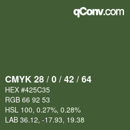 カラーコード: CMYK 28 / 0 / 42 / 64 | qconv.com