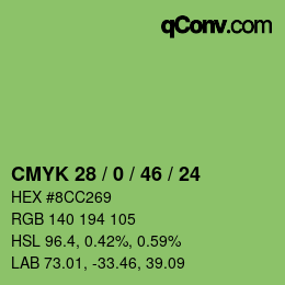 カラーコード: CMYK 28 / 0 / 46 / 24 | qconv.com