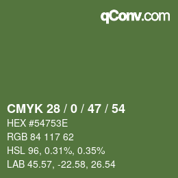 Farbcode: CMYK 28 / 0 / 47 / 54 | qconv.com