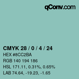 カラーコード: CMYK 28 / 0 / 4 / 24 | qconv.com