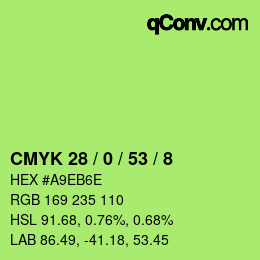 カラーコード: CMYK 28 / 0 / 53 / 8 | qconv.com