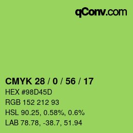 颜色代码: CMYK 28 / 0 / 56 / 17 | qconv.com