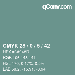 Farbcode: CMYK 28 / 0 / 5 / 42 | qconv.com