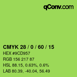 カラーコード: CMYK 28 / 0 / 60 / 15 | qconv.com