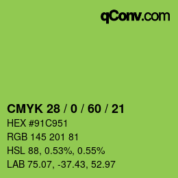 カラーコード: CMYK 28 / 0 / 60 / 21 | qconv.com