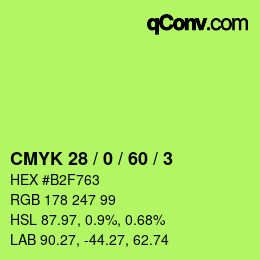 カラーコード: CMYK 28 / 0 / 60 / 3 | qconv.com
