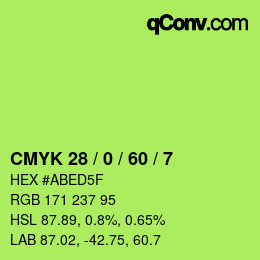 Color code: CMYK 28 / 0 / 60 / 7 | qconv.com