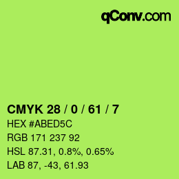 Color code: CMYK 28 / 0 / 61 / 7 | qconv.com