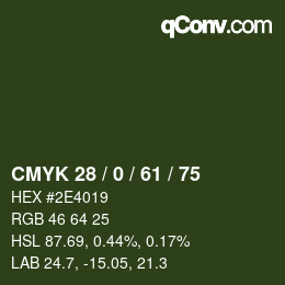 Color code: CMYK 28 / 0 / 61 / 75 | qconv.com