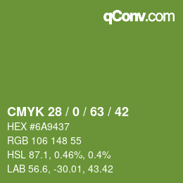 カラーコード: CMYK 28 / 0 / 63 / 42 | qconv.com