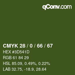 颜色代码: CMYK 28 / 0 / 66 / 67 | qconv.com