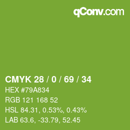 Farbcode: CMYK 28 / 0 / 69 / 34 | qconv.com