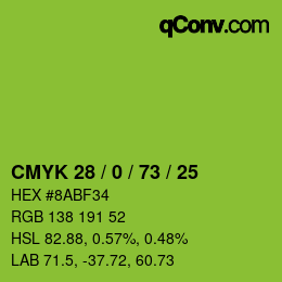 Color code: CMYK 28 / 0 / 73 / 25 | qconv.com