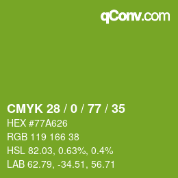 カラーコード: CMYK 28 / 0 / 77 / 35 | qconv.com