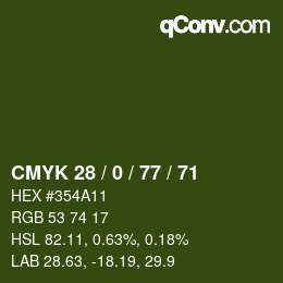 Farbcode: CMYK 28 / 0 / 77 / 71 | qconv.com