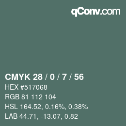 Farbcode: CMYK 28 / 0 / 7 / 56 | qconv.com