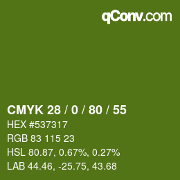 Color code: CMYK 28 / 0 / 80 / 55 | qconv.com