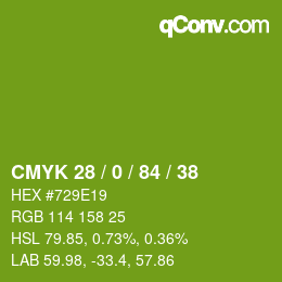 Farbcode: CMYK 28 / 0 / 84 / 38 | qconv.com