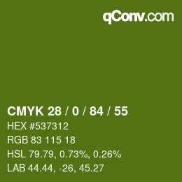 Color code: CMYK 28 / 0 / 84 / 55 | qconv.com
