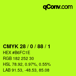 Color code: CMYK 28 / 0 / 88 / 1 | qconv.com