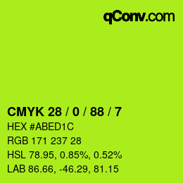Farbcode: CMYK 28 / 0 / 88 / 7 | qconv.com