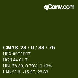 Color code: CMYK 28 / 0 / 88 / 76 | qconv.com