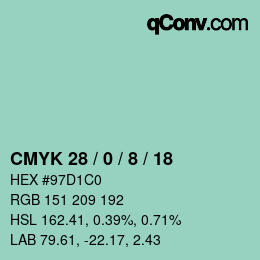 カラーコード: CMYK 28 / 0 / 8 / 18 | qconv.com