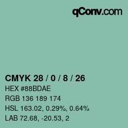 颜色代码: CMYK 28 / 0 / 8 / 26 | qconv.com