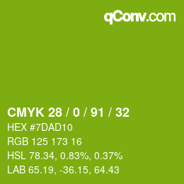 Color code: CMYK 28 / 0 / 91 / 32 | qconv.com