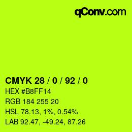 カラーコード: CMYK 28 / 0 / 92 / 0 | qconv.com