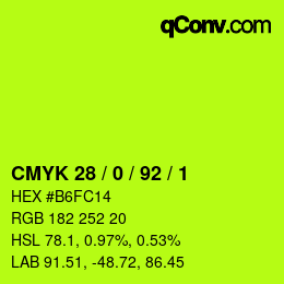 カラーコード: CMYK 28 / 0 / 92 / 1 | qconv.com