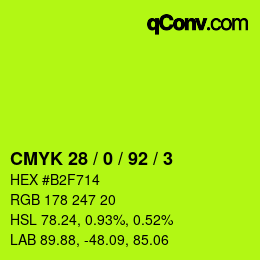 カラーコード: CMYK 28 / 0 / 92 / 3 | qconv.com
