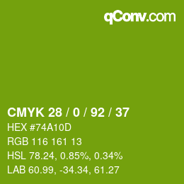 カラーコード: CMYK 28 / 0 / 92 / 37 | qconv.com