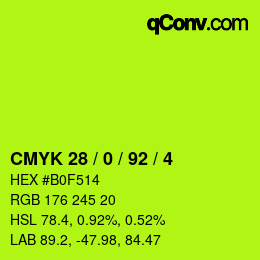 カラーコード: CMYK 28 / 0 / 92 / 4 | qconv.com