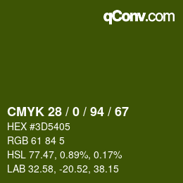 カラーコード: CMYK 28 / 0 / 94 / 67 | qconv.com