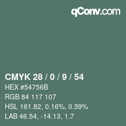 颜色代码: CMYK 28 / 0 / 9 / 54 | qconv.com