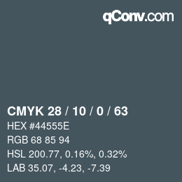 Farbcode: CMYK 28 / 10 / 0 / 63 | qconv.com
