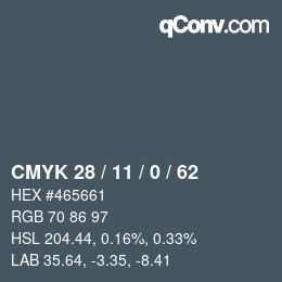 颜色代码: CMYK 28 / 11 / 0 / 62 | qconv.com