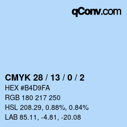 カラーコード: CMYK 28 / 13 / 0 / 2 | qconv.com