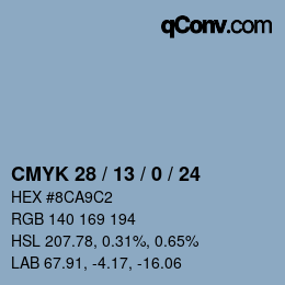 カラーコード: CMYK 28 / 13 / 0 / 24 | qconv.com