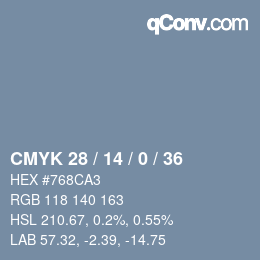 カラーコード: CMYK 28 / 14 / 0 / 36 | qconv.com