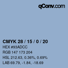 Farbcode: CMYK 28 / 15 / 0 / 20 | qconv.com