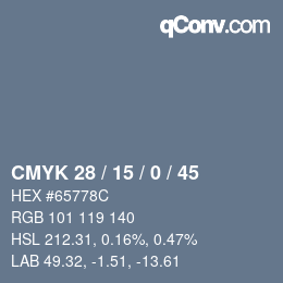 Farbcode: CMYK 28 / 15 / 0 / 45 | qconv.com