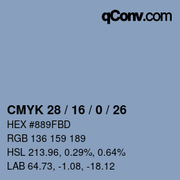 Color code: CMYK 28 / 16 / 0 / 26 | qconv.com