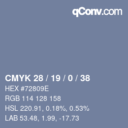 颜色代码: CMYK 28 / 19 / 0 / 38 | qconv.com