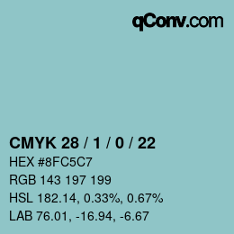 カラーコード: CMYK 28 / 1 / 0 / 22 | qconv.com