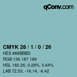 カラーコード: CMYK 28 / 1 / 0 / 26 | qconv.com