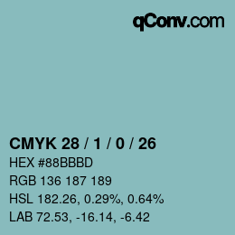 カラーコード: CMYK 28 / 1 / 0 / 26 | qconv.com