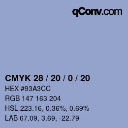 カラーコード: CMYK 28 / 20 / 0 / 20 | qconv.com